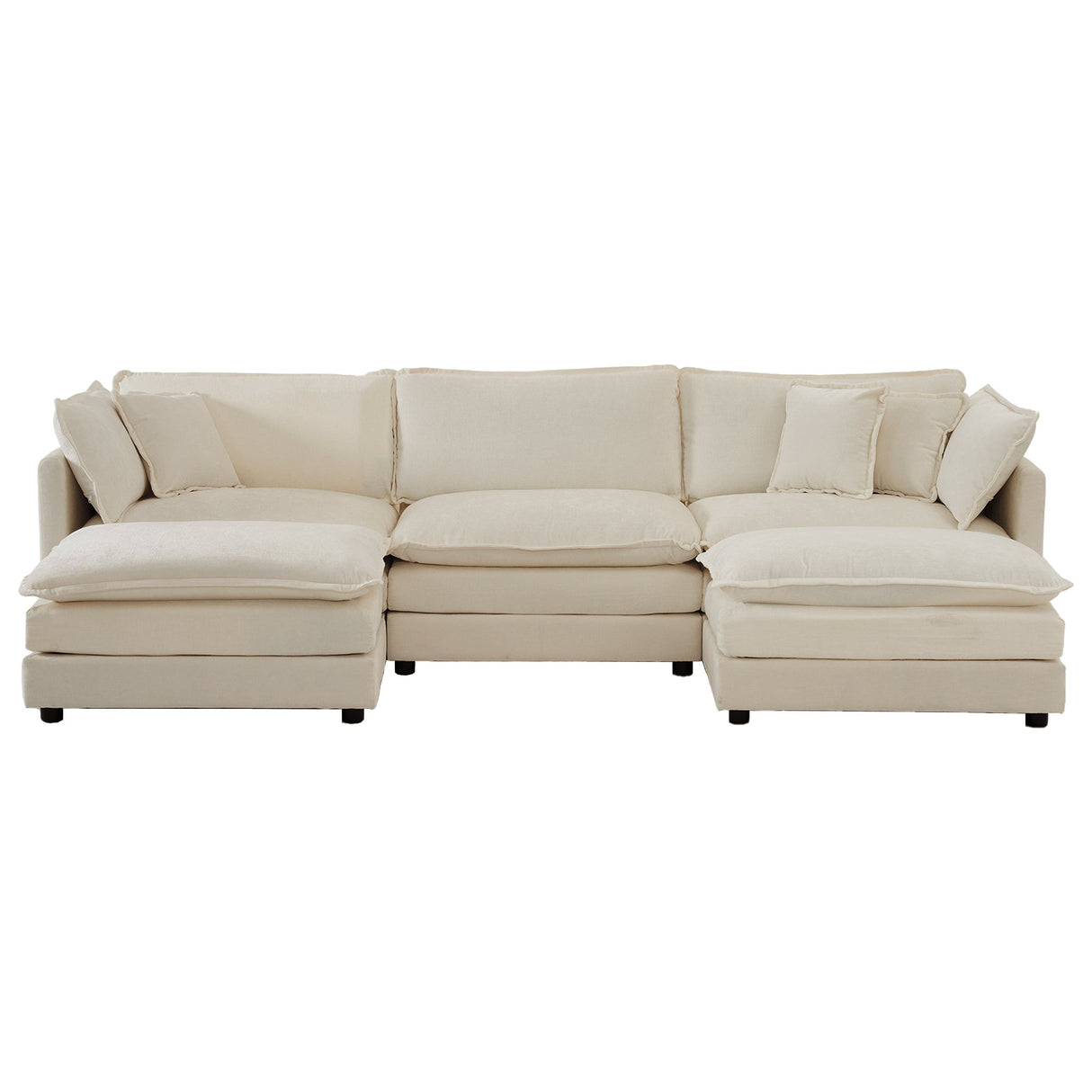 Chenille Modular Cloud U-Shaped Sectional Sofa with Two Ottomans-sofa-Parc Decor
