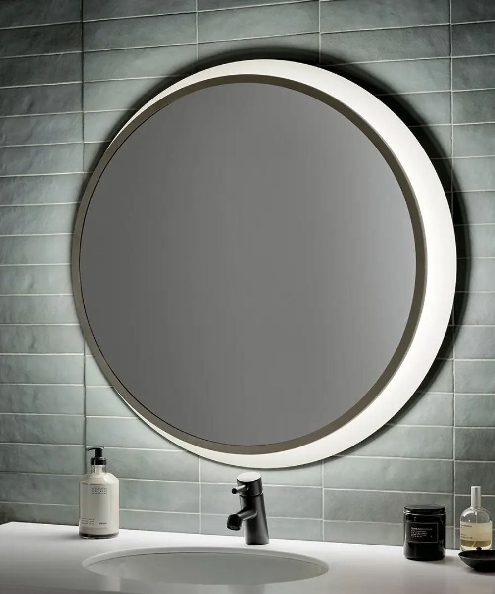 Chennai 30"W Premium Backlit LED Bathroom Vanity Wall Mirror, Satin Nickel Finish by Kichler