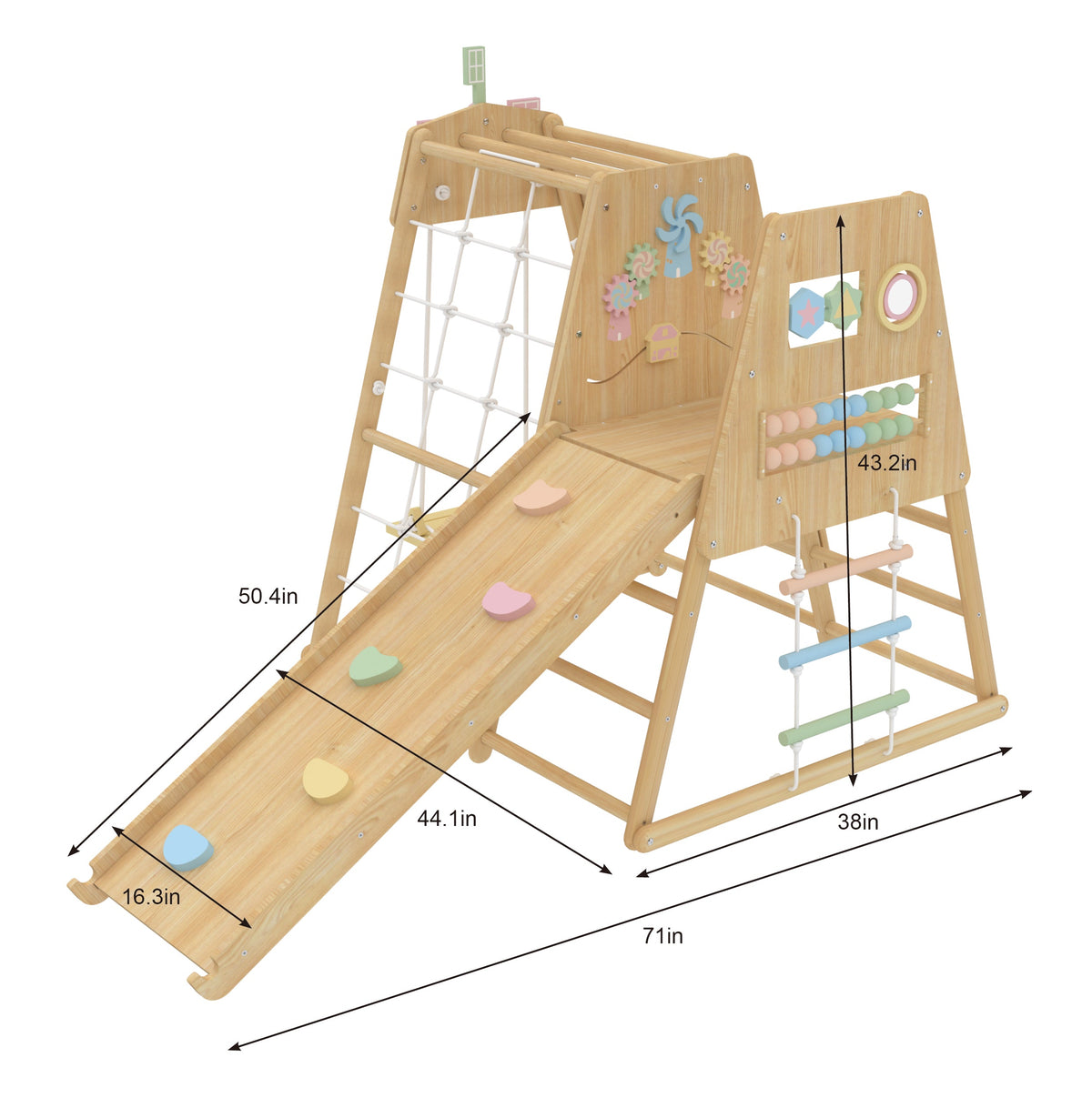 Cherry | 5-in-1 Wooden Indoor Climbing Gym with Slide for Toddlers