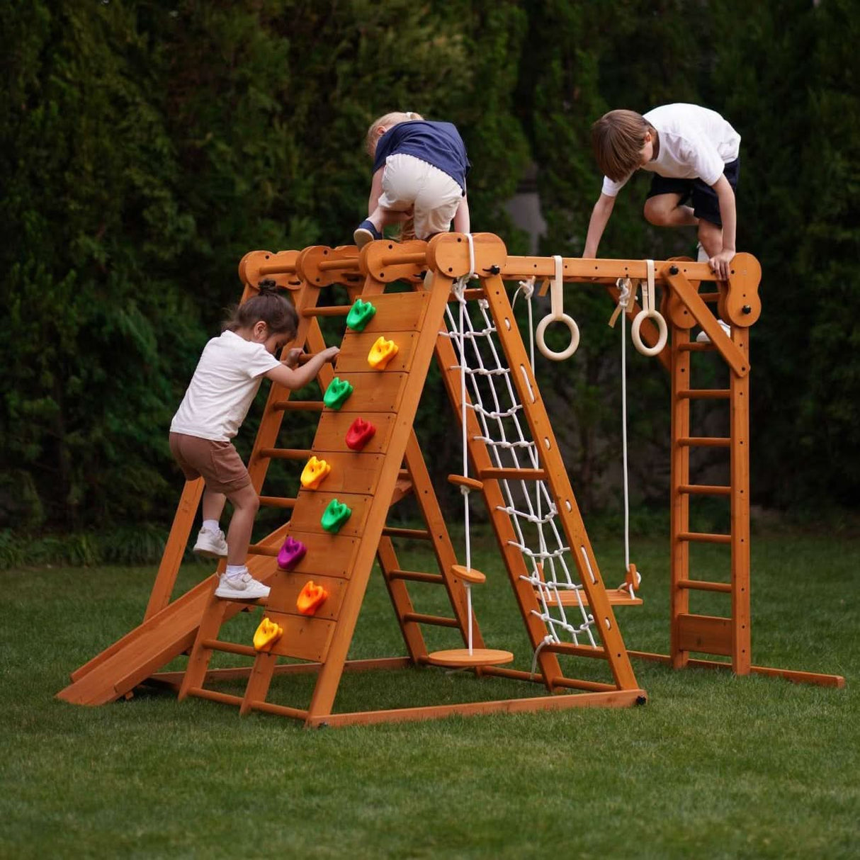 Chestnut 8-in-1 Jungle Gym for Toddlers – Indoor & Outdoor Wooden Playset-Outdoor-Parc Decor