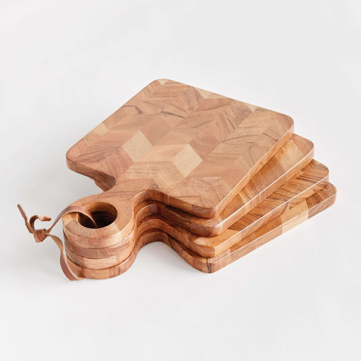 Chevron Acacia Wood Mini Serving Boards (Set of 4)-serving boards-Parc Decor