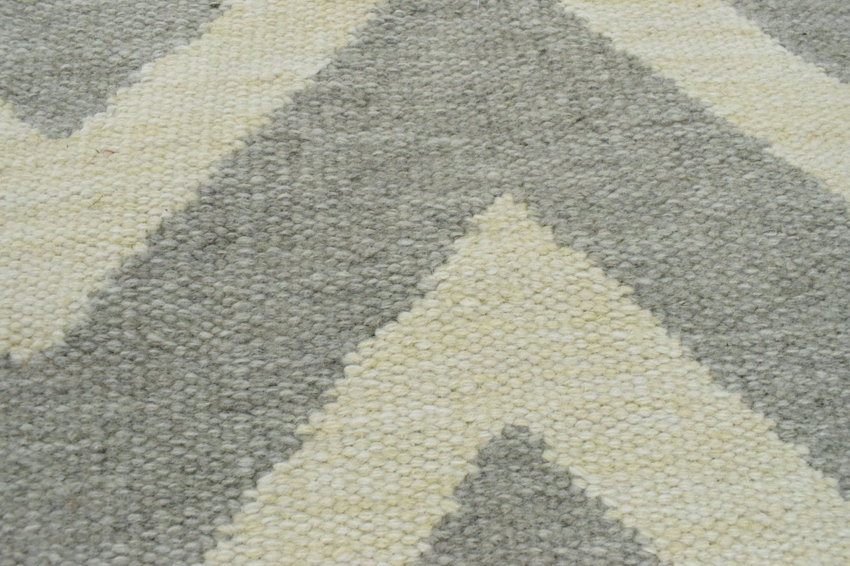 Chevron Pattern Gray and Beige Dhurrie Rug