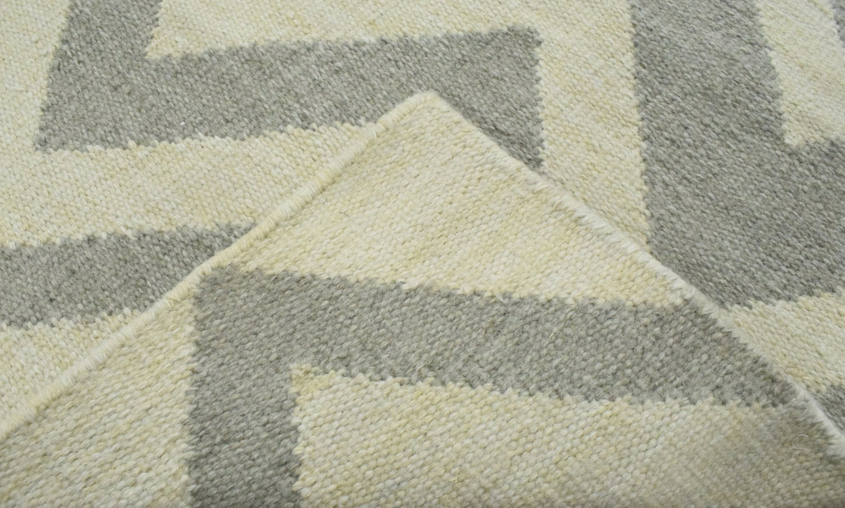 Chevron Pattern Gray and Beige Dhurrie Rug