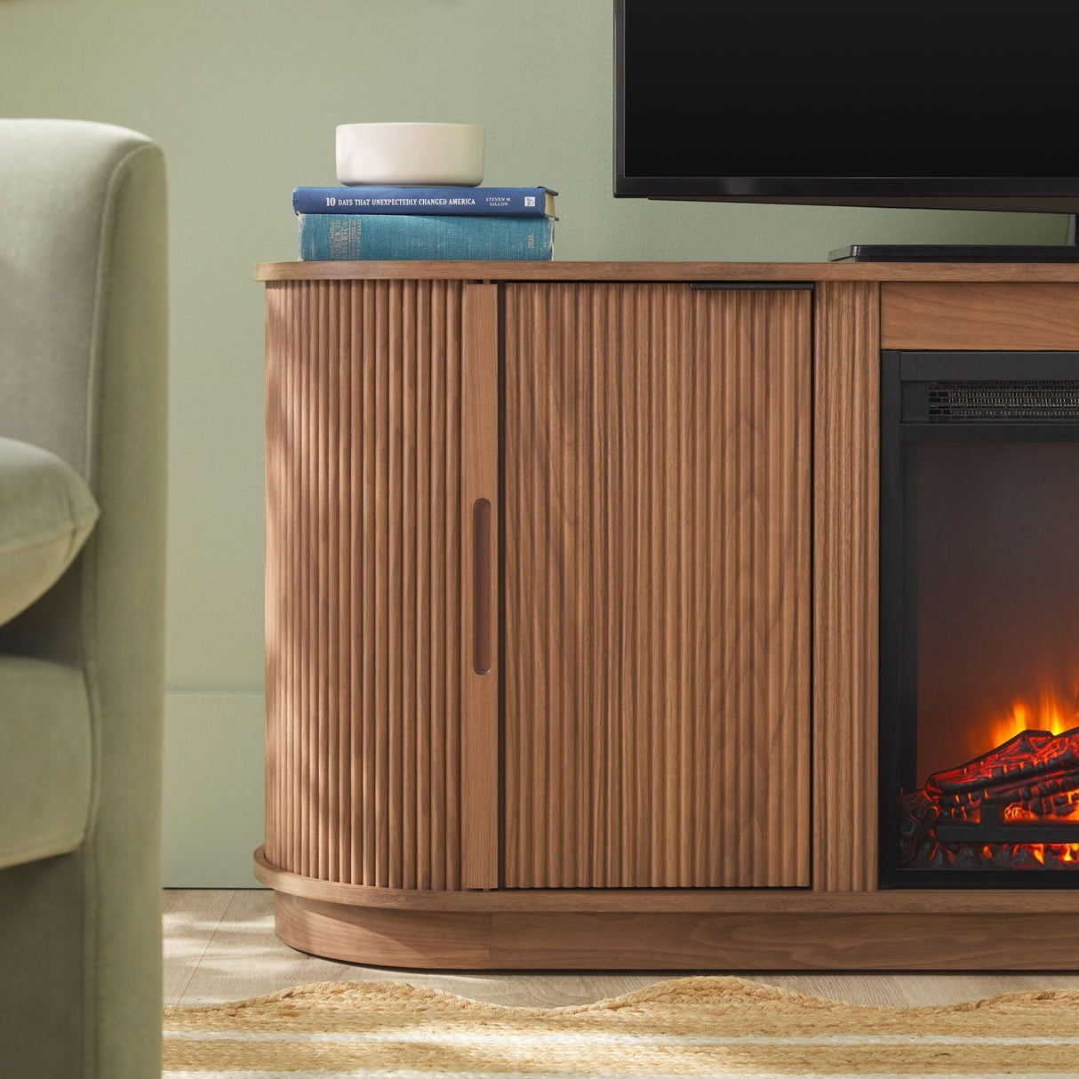 Chloe Modern Scandinavian Reeded Fireplace TV Stand in 2 Sizes
