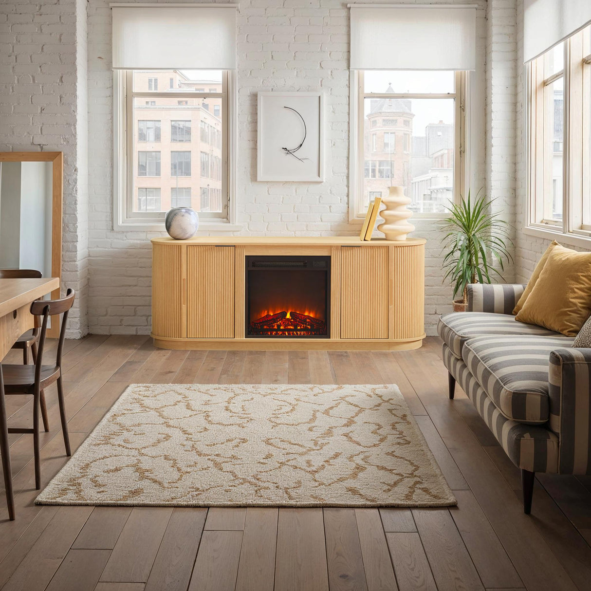 Chloe Modern Scandinavian Reeded Fireplace TV Stand in 2 Sizes-Fireplace-Parc Decor