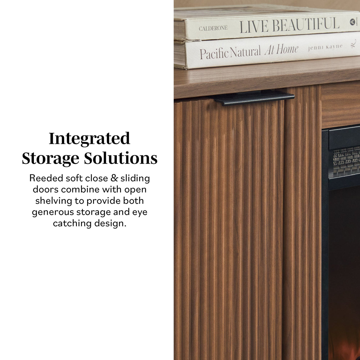 Chloe Modern Scandinavian Reeded Fireplace TV Stand in 2 Sizes-Fireplace-Parc Decor