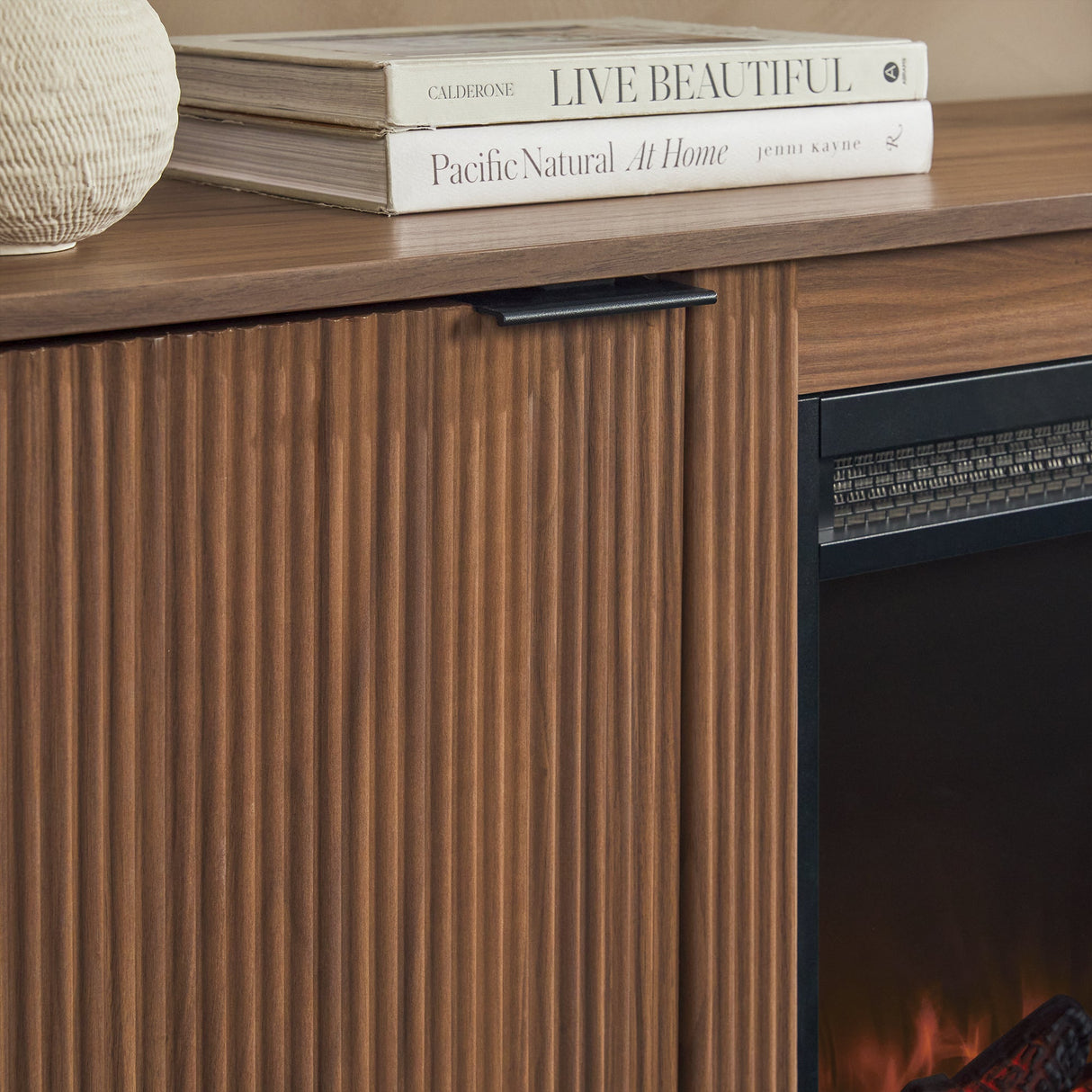 Chloe Modern Scandinavian Reeded Fireplace TV Stand in 2 Sizes-Fireplace-Parc Decor