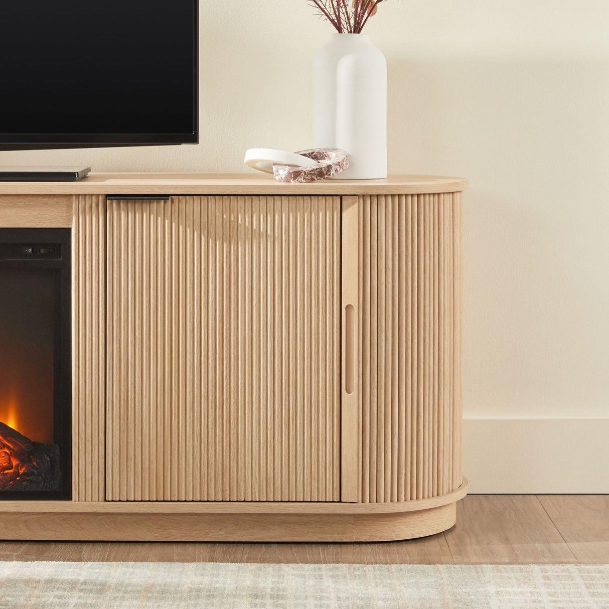 Chloe Modern Scandinavian Reeded Fireplace TV Stand in 2 Sizes-Fireplace-Parc Decor