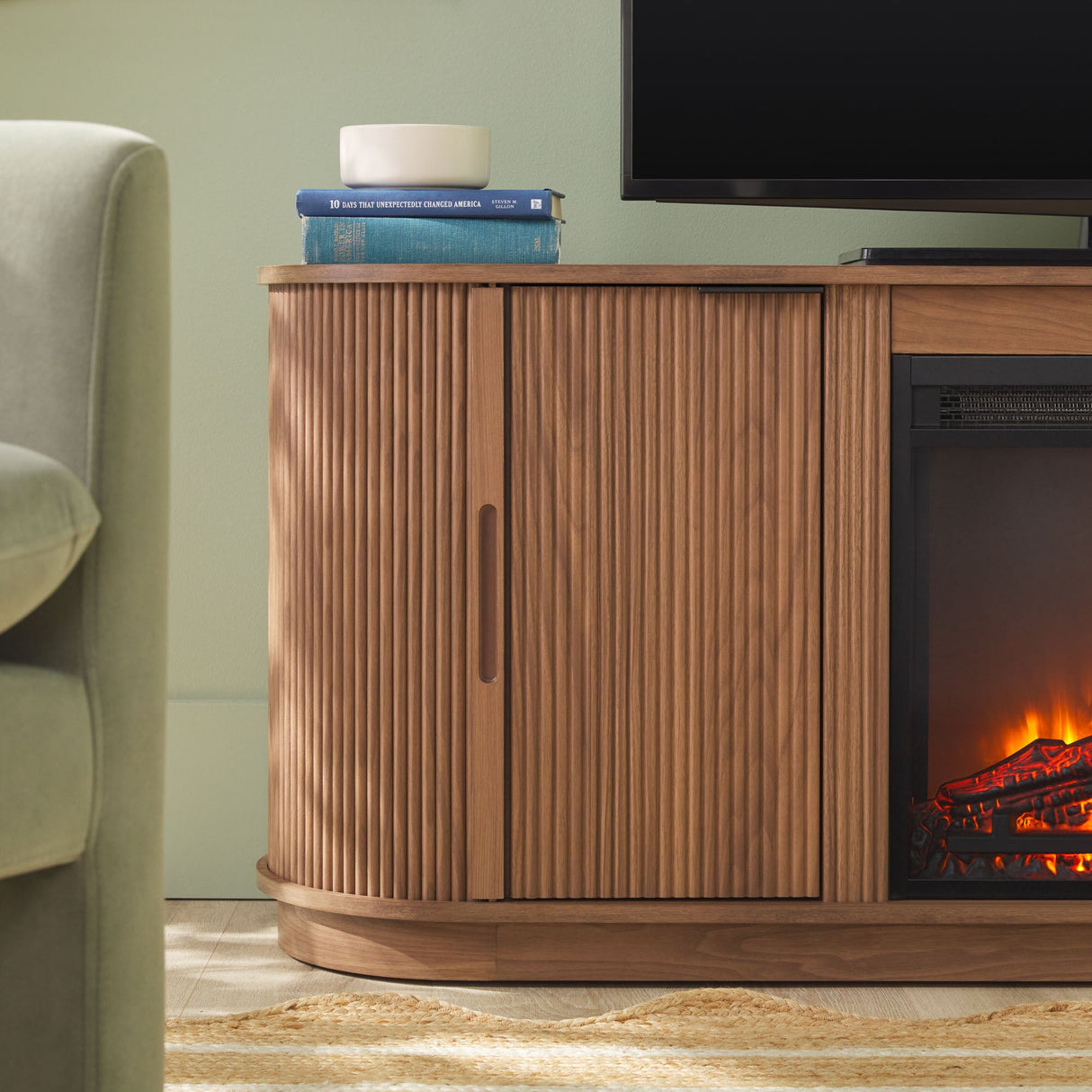 Chloe Modern Scandinavian Reeded Fireplace TV Stand in 2 Sizes-Fireplace-Parc Decor