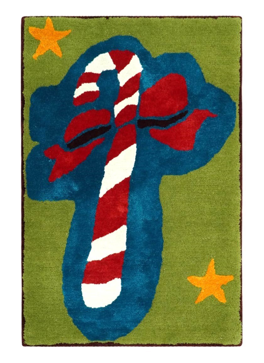 Christmas Rug 2x3 Blue, Green and Brown Candy Cane Rug for Kids room, Kids Rug-Area Rug-Parc Decor