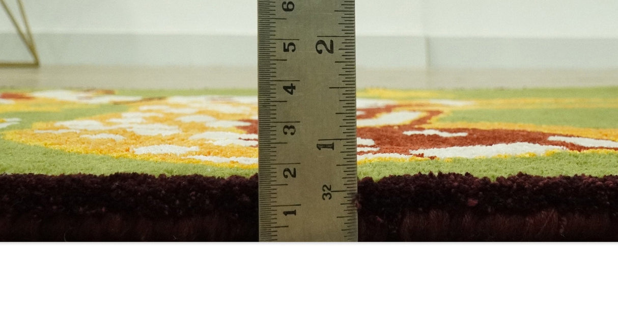 Christmas Rug 2x3 Green and Gold Reindeer Rug for Kids room decor, Playful Kids Rug-Area Rug-Parc Decor