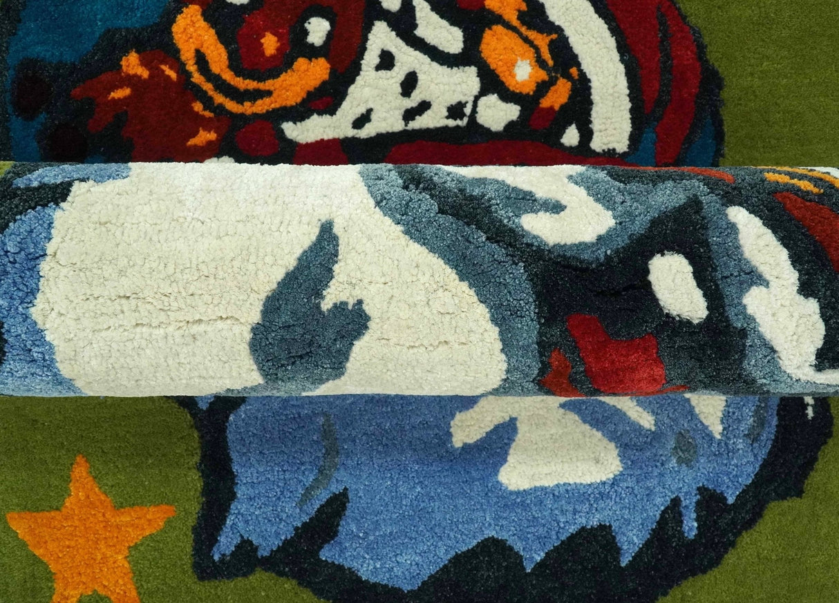 Christmas Rug 2x3 Ivory, Blue and Green Santa Claus Rug for Kids room, Kids Rug-Area Rug-Parc Decor