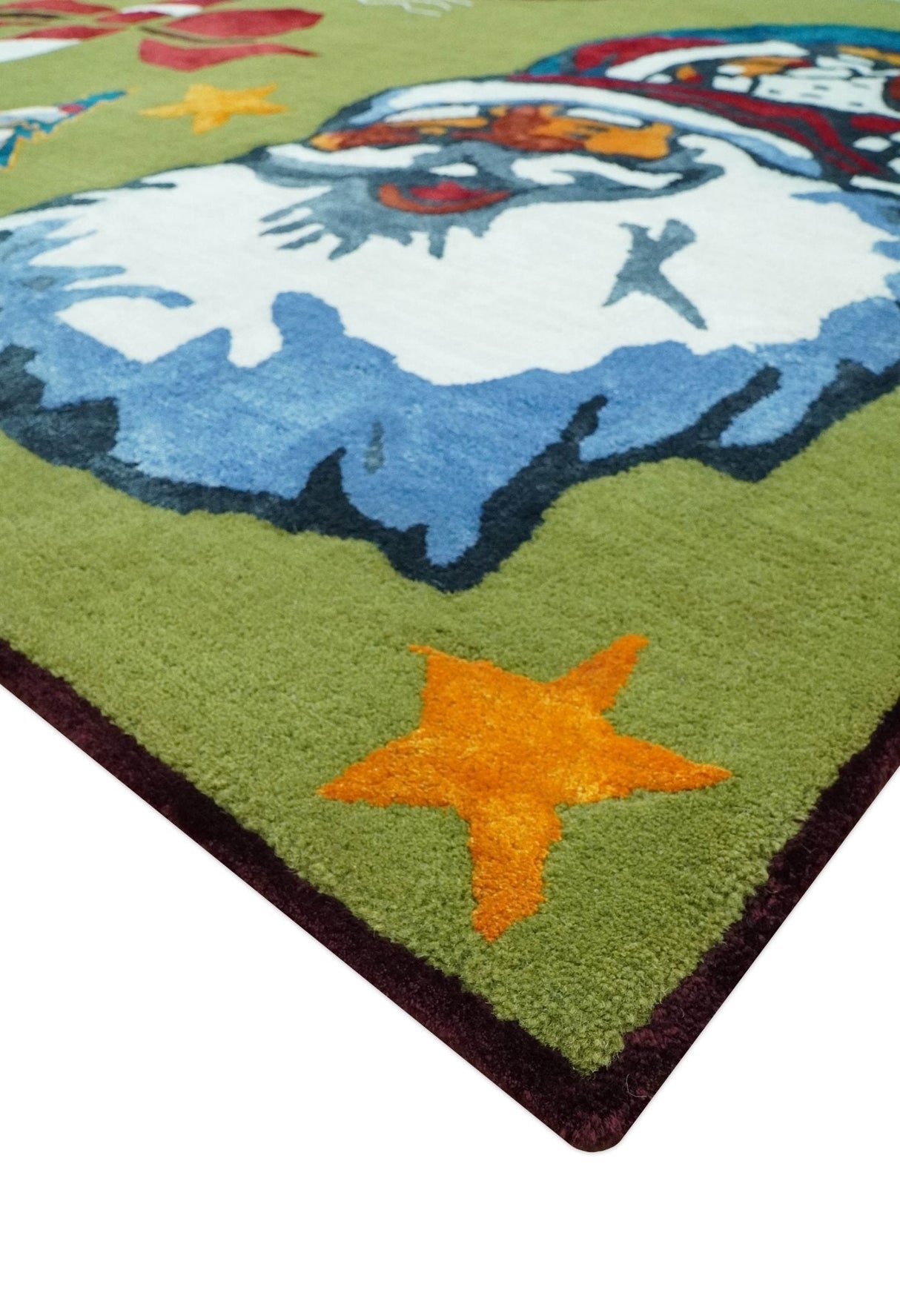 Christmas Rug 5x8 Colorful Santa, Reindeer and Candy Cane Green for kids room-Area Rug-Parc Decor