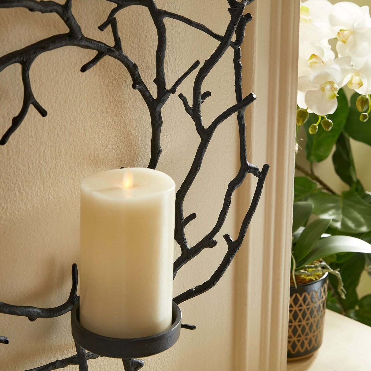 Circular Black Branch Wall Candle Holder-Candle Holder-Parc Decor