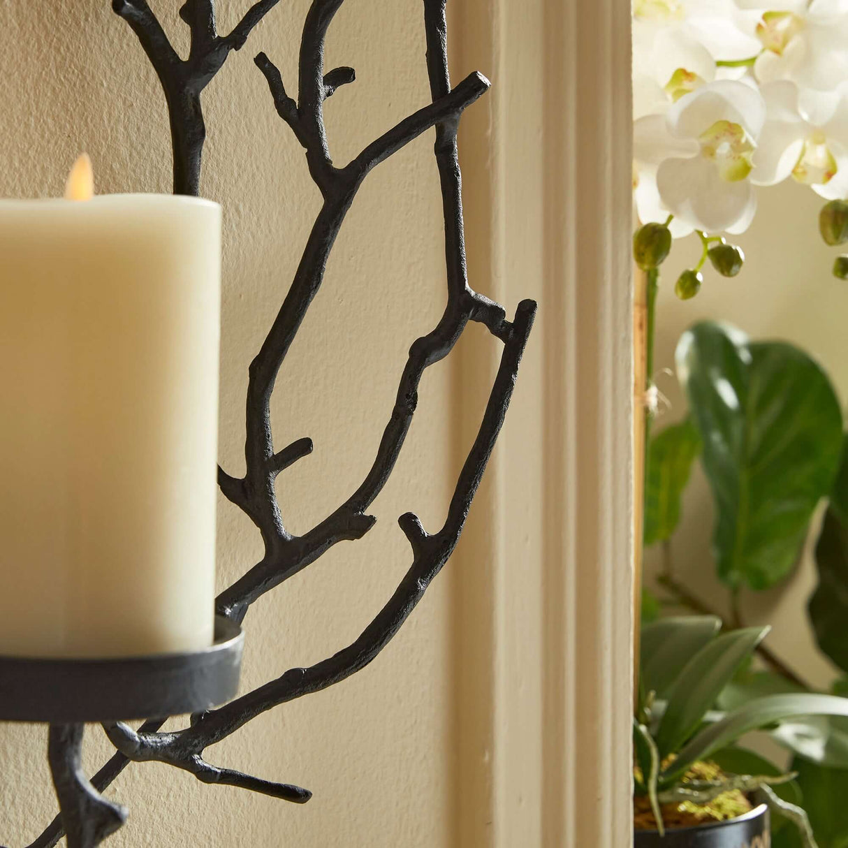 Circular Black Branch Wall Candle Holder-Candle Holder-Parc Decor