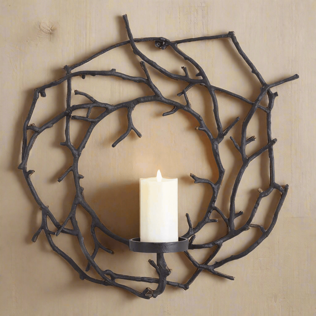 Circular Black Branch Wall Candle Holder-Candle Holder-Parc Decor