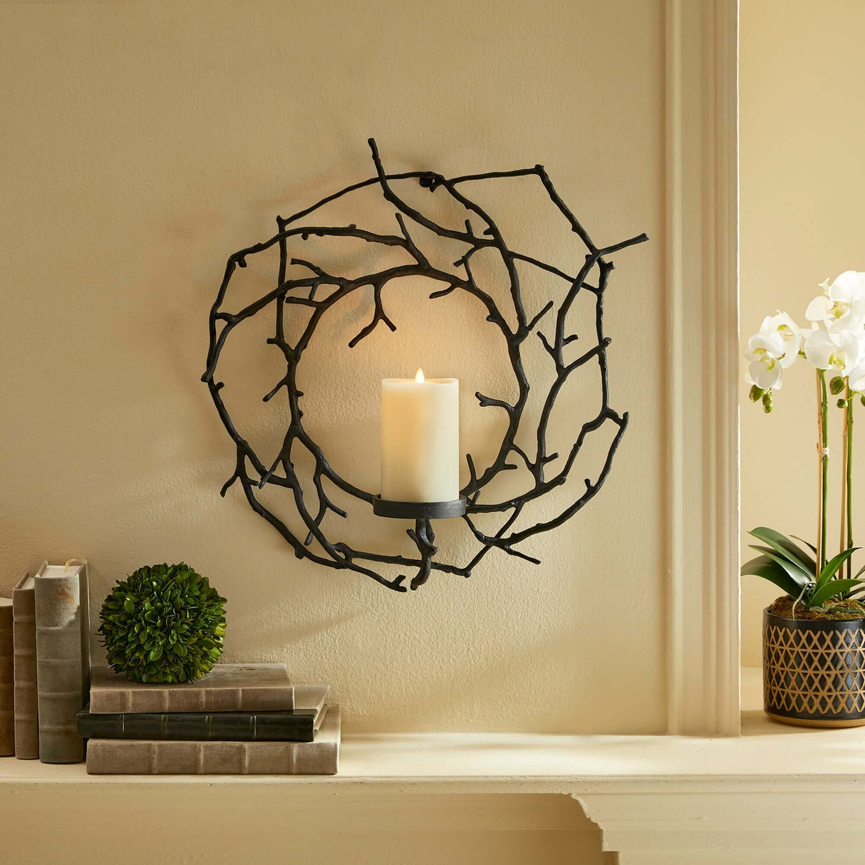 Circular Black Branch Wall Candle Holder-Candle Holder-Parc Decor