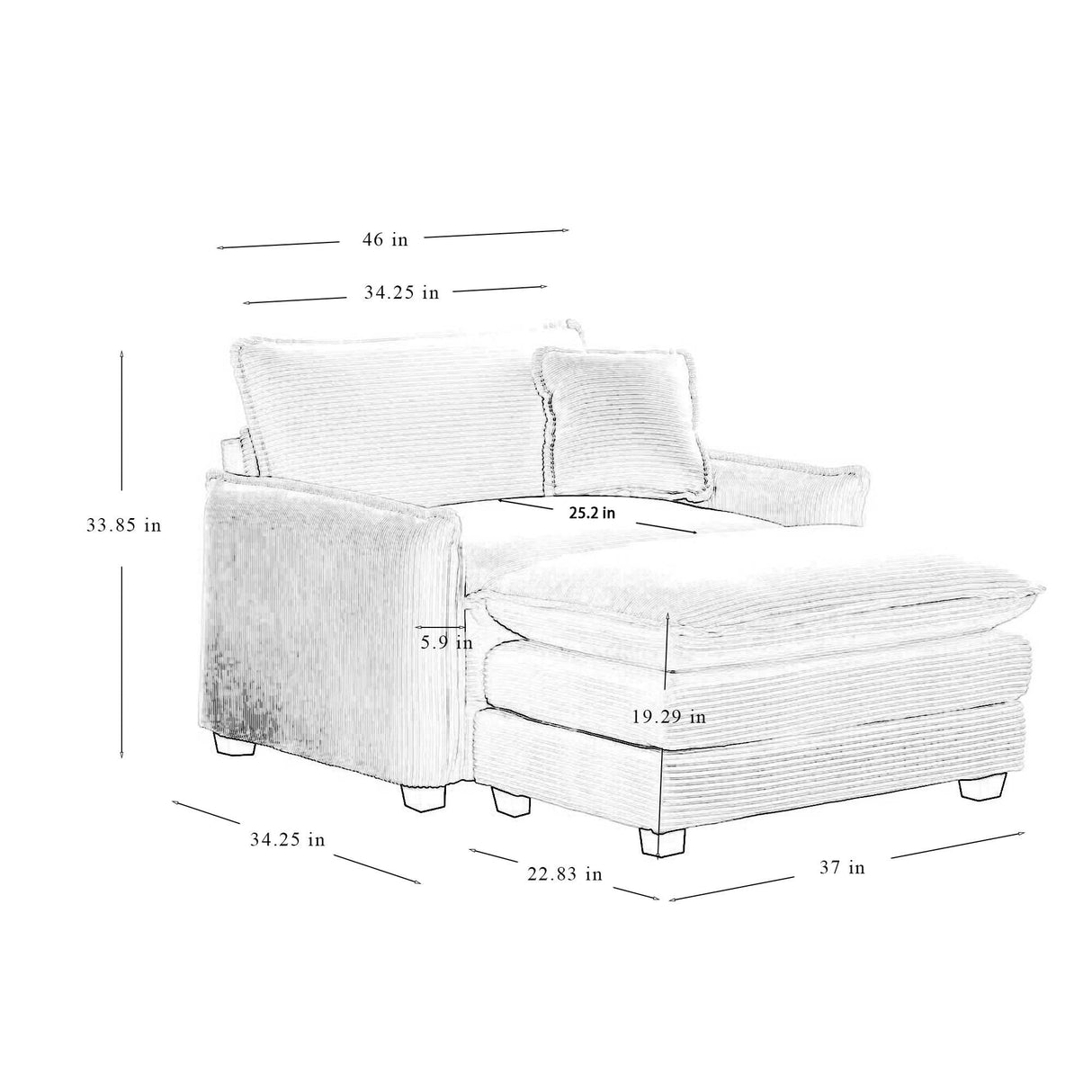 Cloud Deep Sofa Chair With Ottoman-sofa-Parc Decor