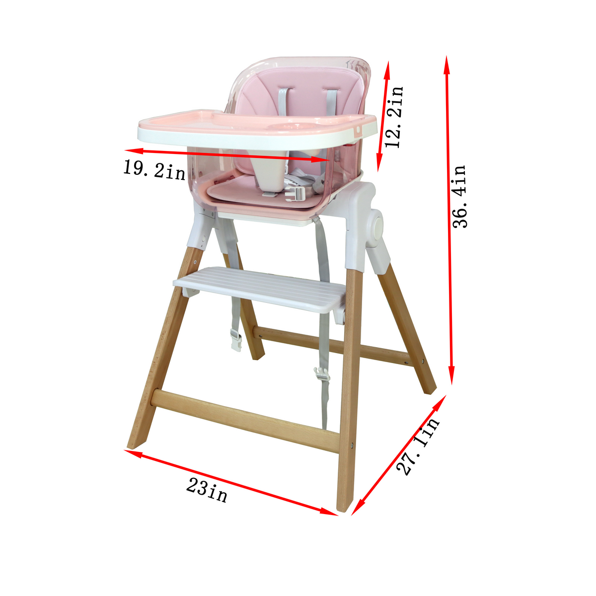 Clover Wooden Baby High Chair | Montessori Feeding Chair with Tray, Adjustable Footrest & 5-Point Harness