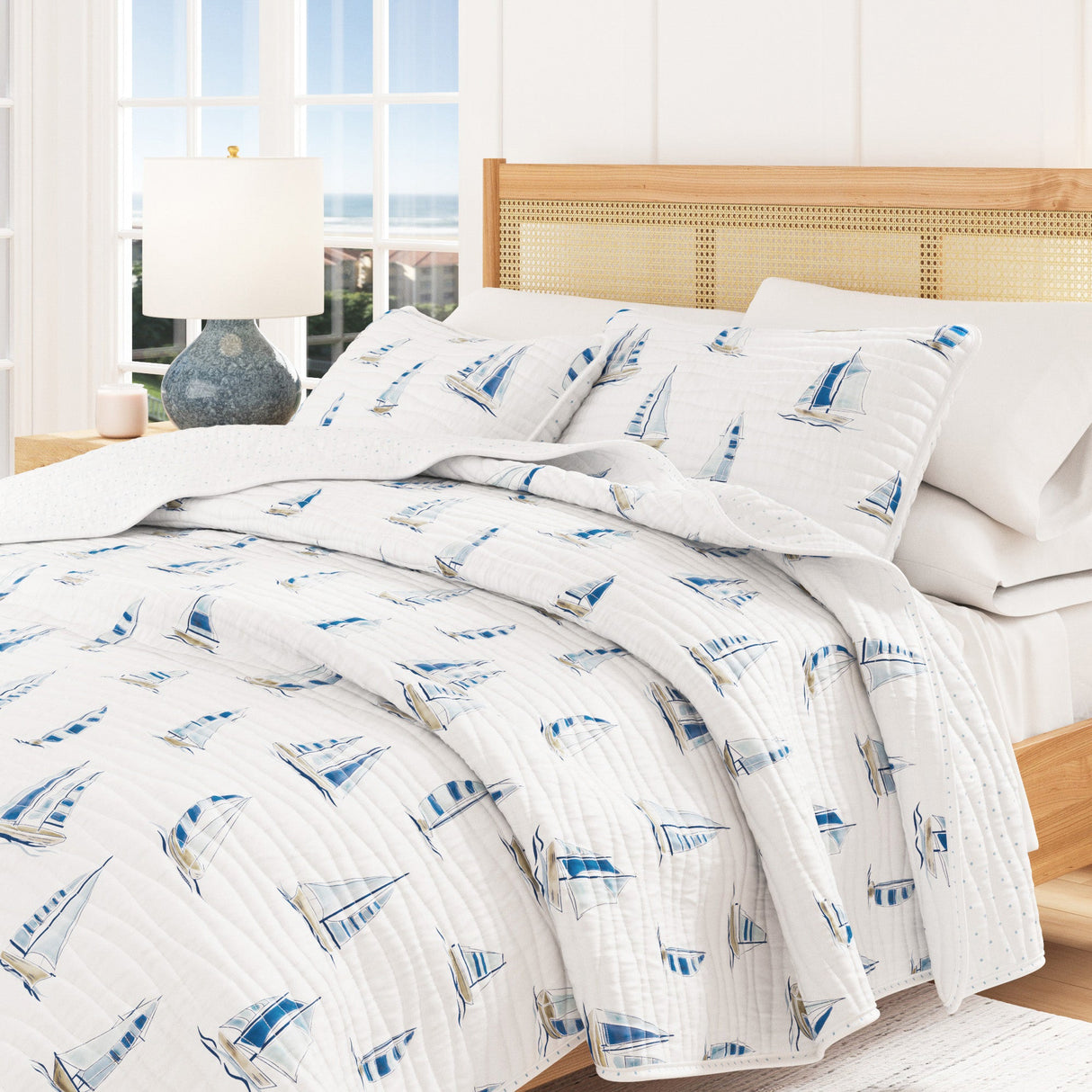 Coastal Blue Sailboat Quilt Set - Marzano Collection