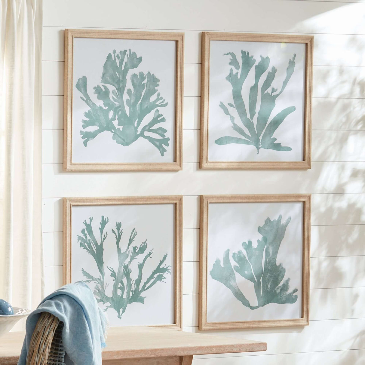 Coastal Framed Coral Silhouette Prints in Natural Wood Frames (Set of 4)-artwork-Parc Decor
