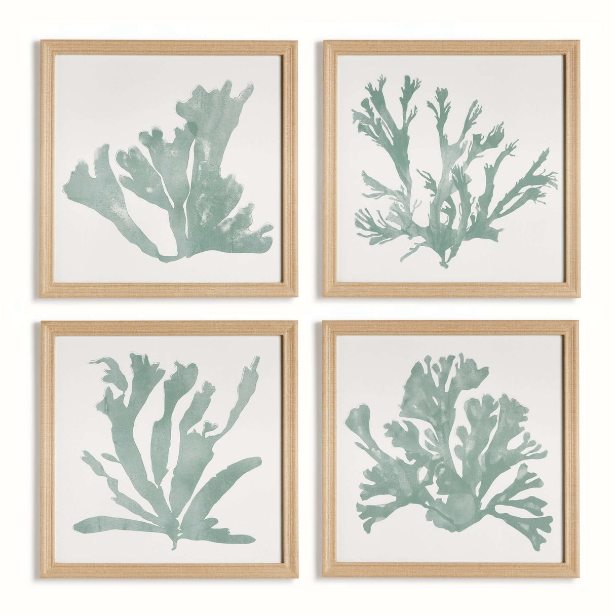 Coastal Framed Coral Silhouette Prints in Natural Wood Frames (Set of 4)-artwork-Parc Decor