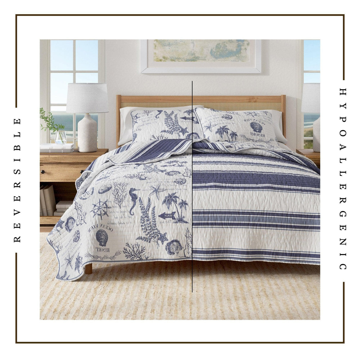 Coastal Printed Cotton Quilt Set - Calypso Collection-Quilts & Comforters-Parc Decor
