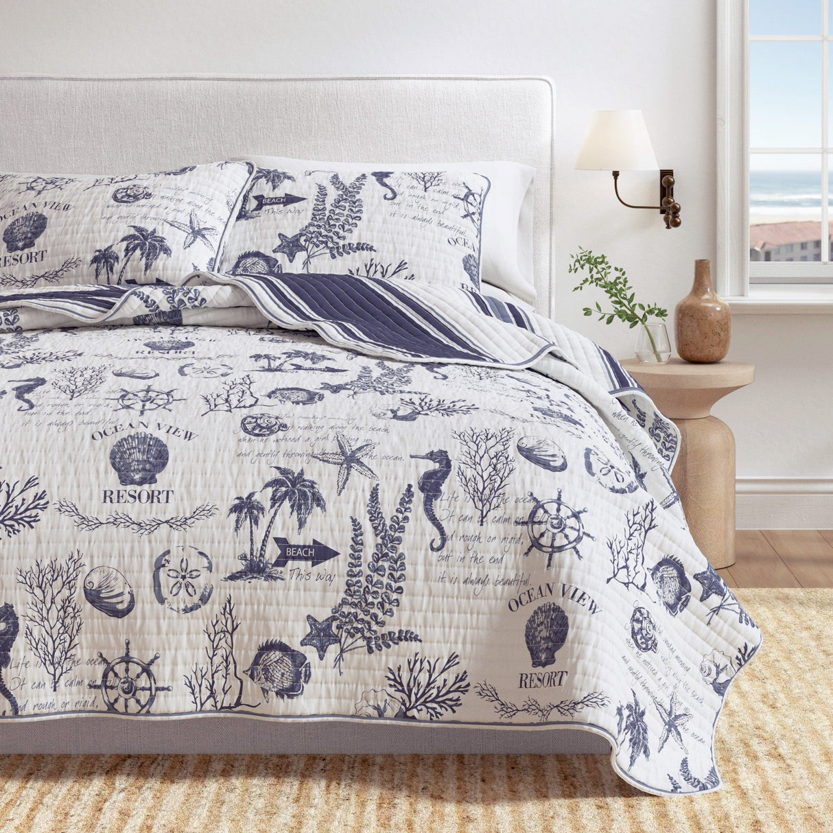 Coastal Printed Cotton Quilt Set - Calypso Collection-Quilts & Comforters-Parc Decor