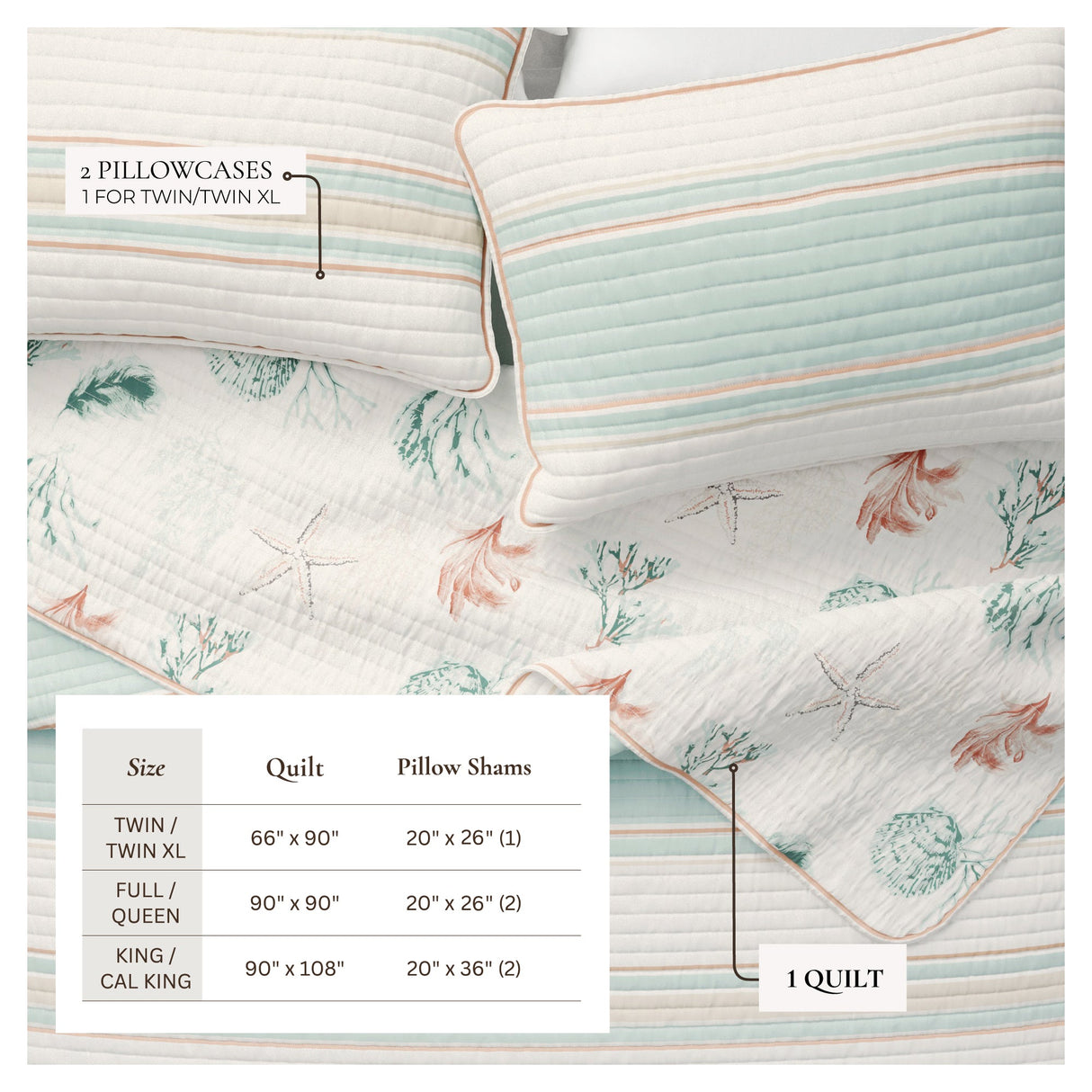 Coastal Printed Cotton Quilt Set - St. Augustine Collection-Quilts & Comforters-Parc Decor