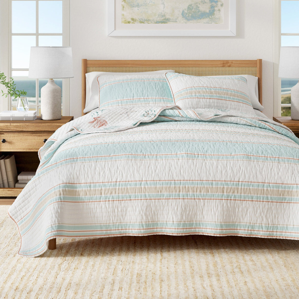 Coastal Printed Cotton Quilt Set - St. Augustine Collection-Quilts & Comforters-Parc Decor