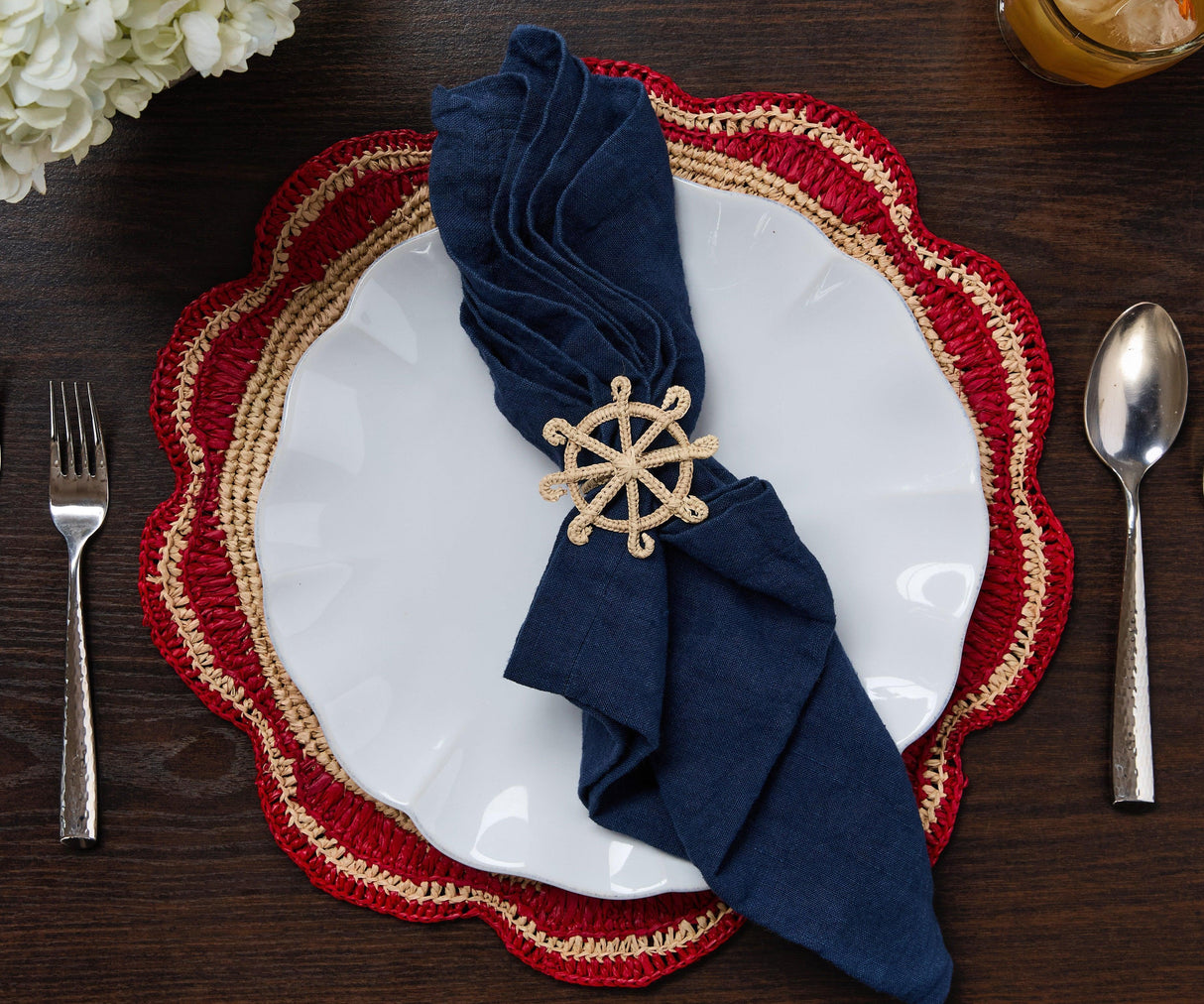 Coastal Ship Wheel Napkin Ring – 2.5” Handwoven Iraca Palm – Nautical Table Decor from Colombia-Napkins-Parc Decor