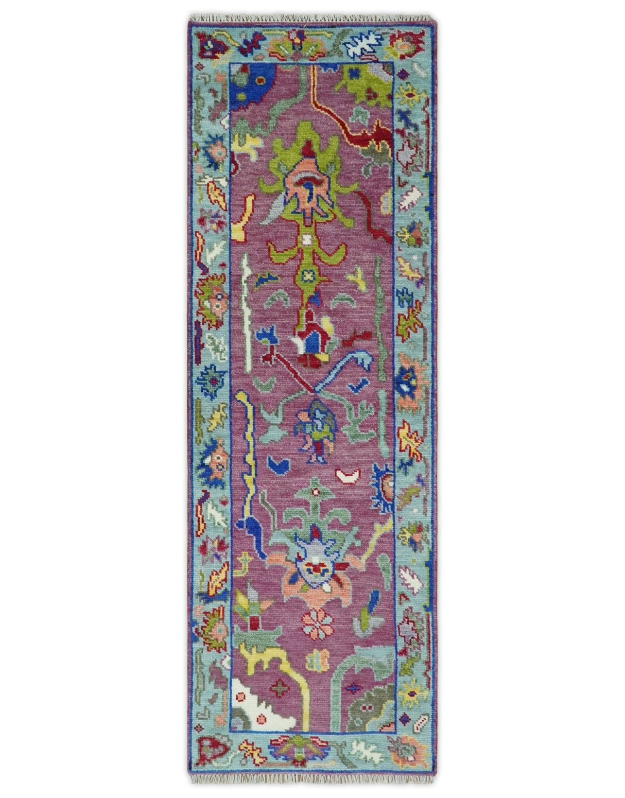Colorful Hand knotted Traditional Oushak Pink And Ivory Custom Made wool Area Rug