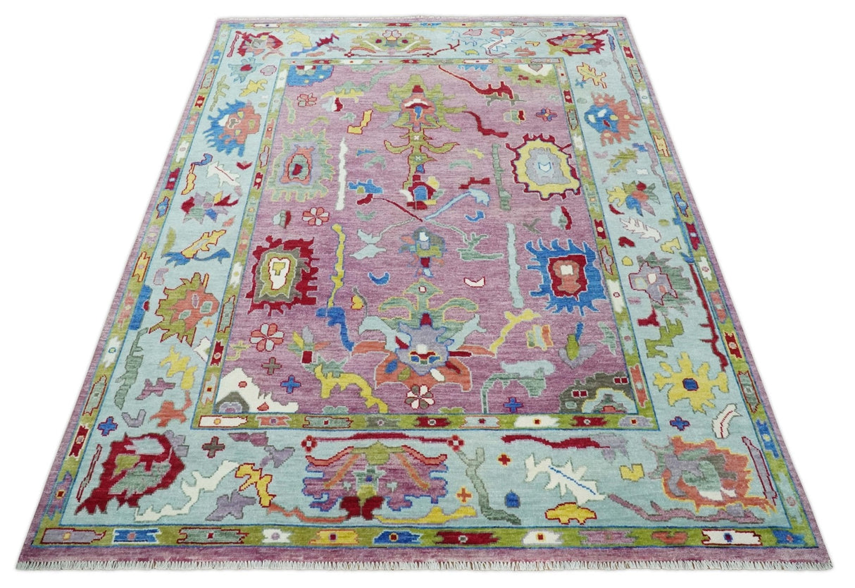 Colorful Hand knotted Traditional Oushak Pink And Ivory Custom Made wool Area Rug