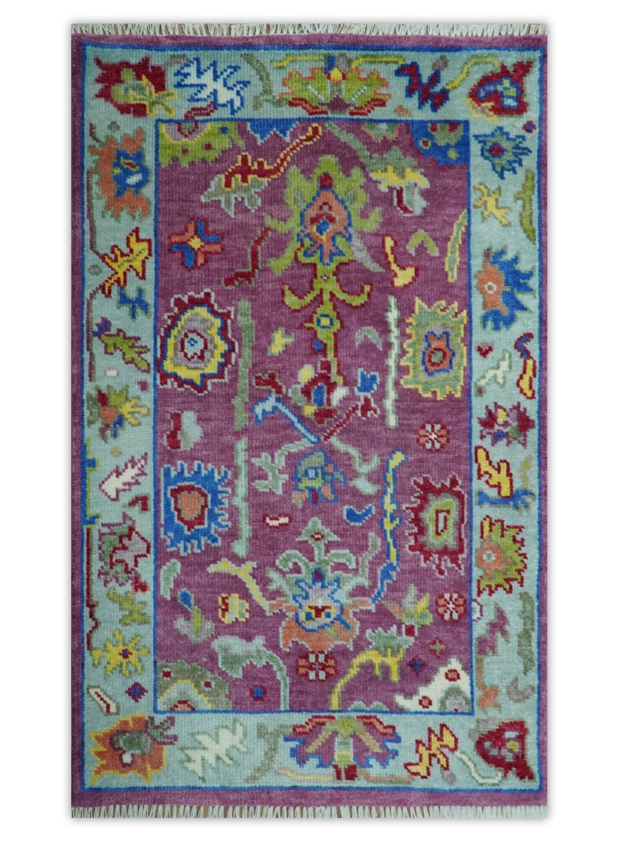Colorful Hand knotted Traditional Oushak Pink And Ivory Custom Made wool Area Rug