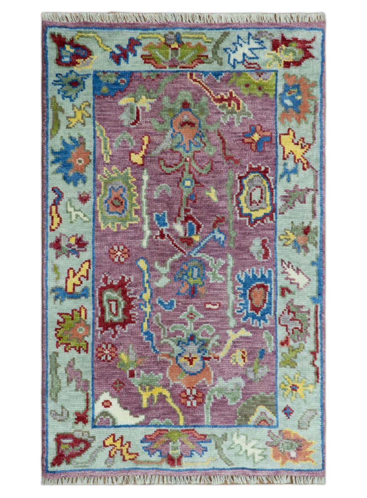 Colorful Hand knotted Traditional Oushak Pink And Ivory Custom Made wool Area Rug