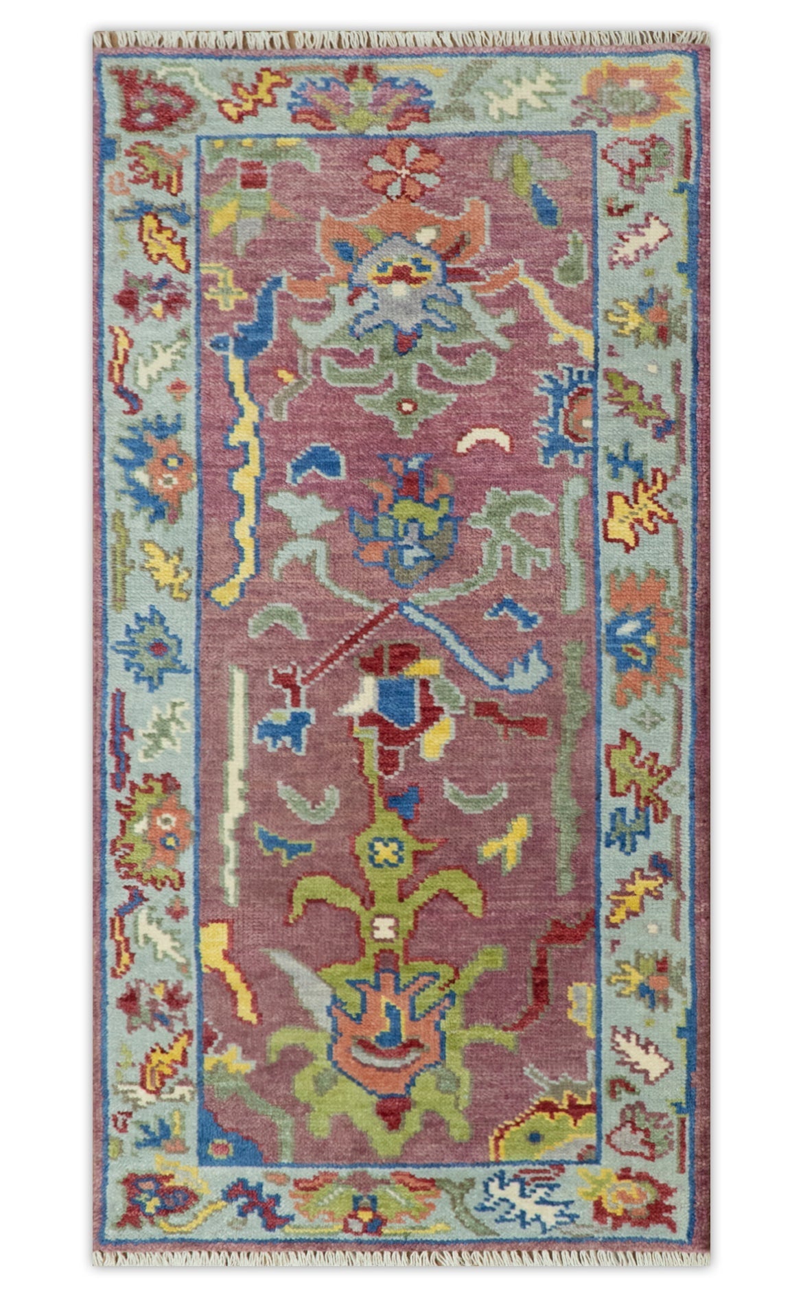 Colorful Hand knotted Traditional Oushak Pink And Ivory Custom Made wool Area Rug