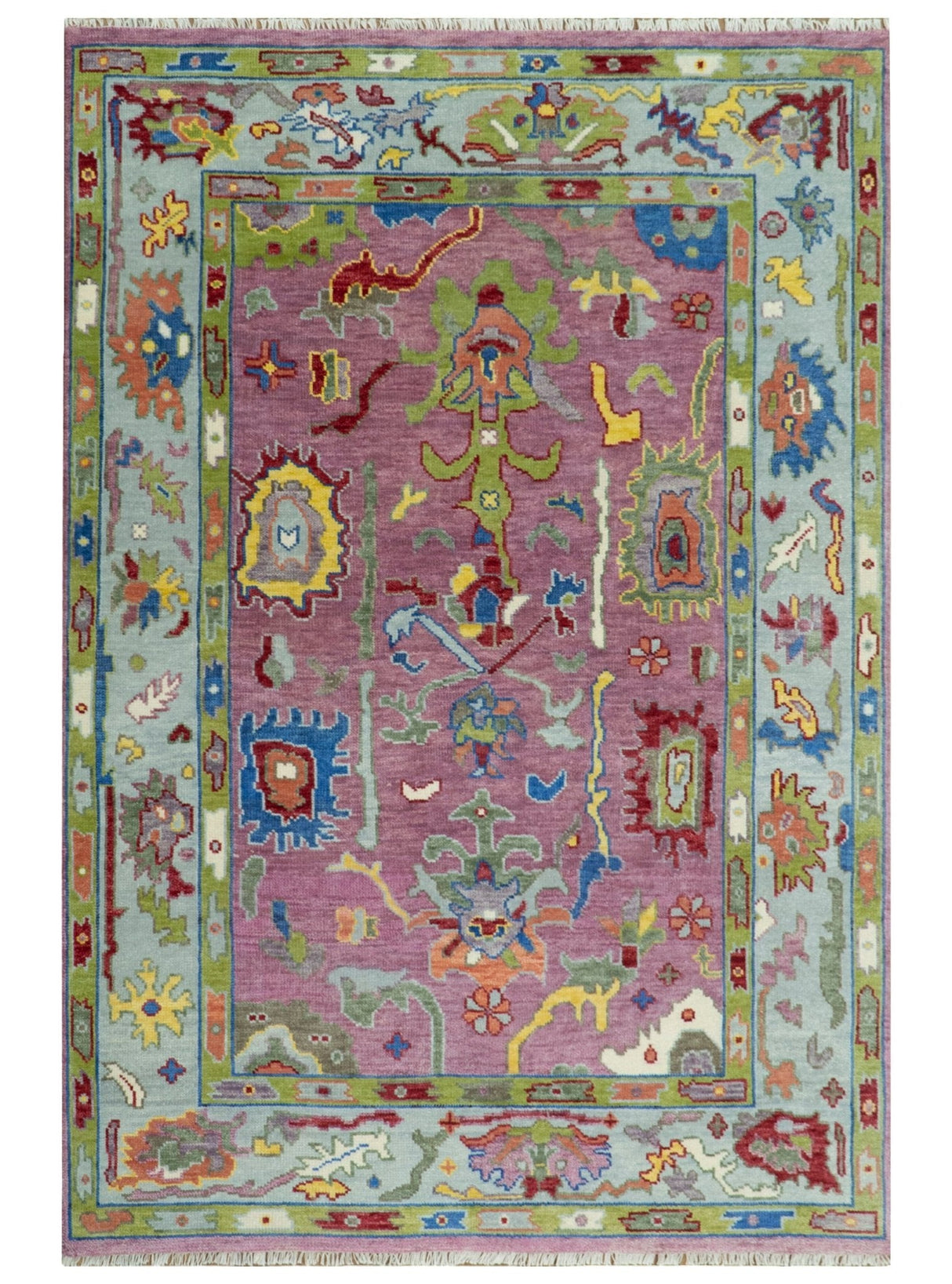 Colorful Hand knotted Traditional Oushak Pink And Ivory Custom Made wool Area Rug