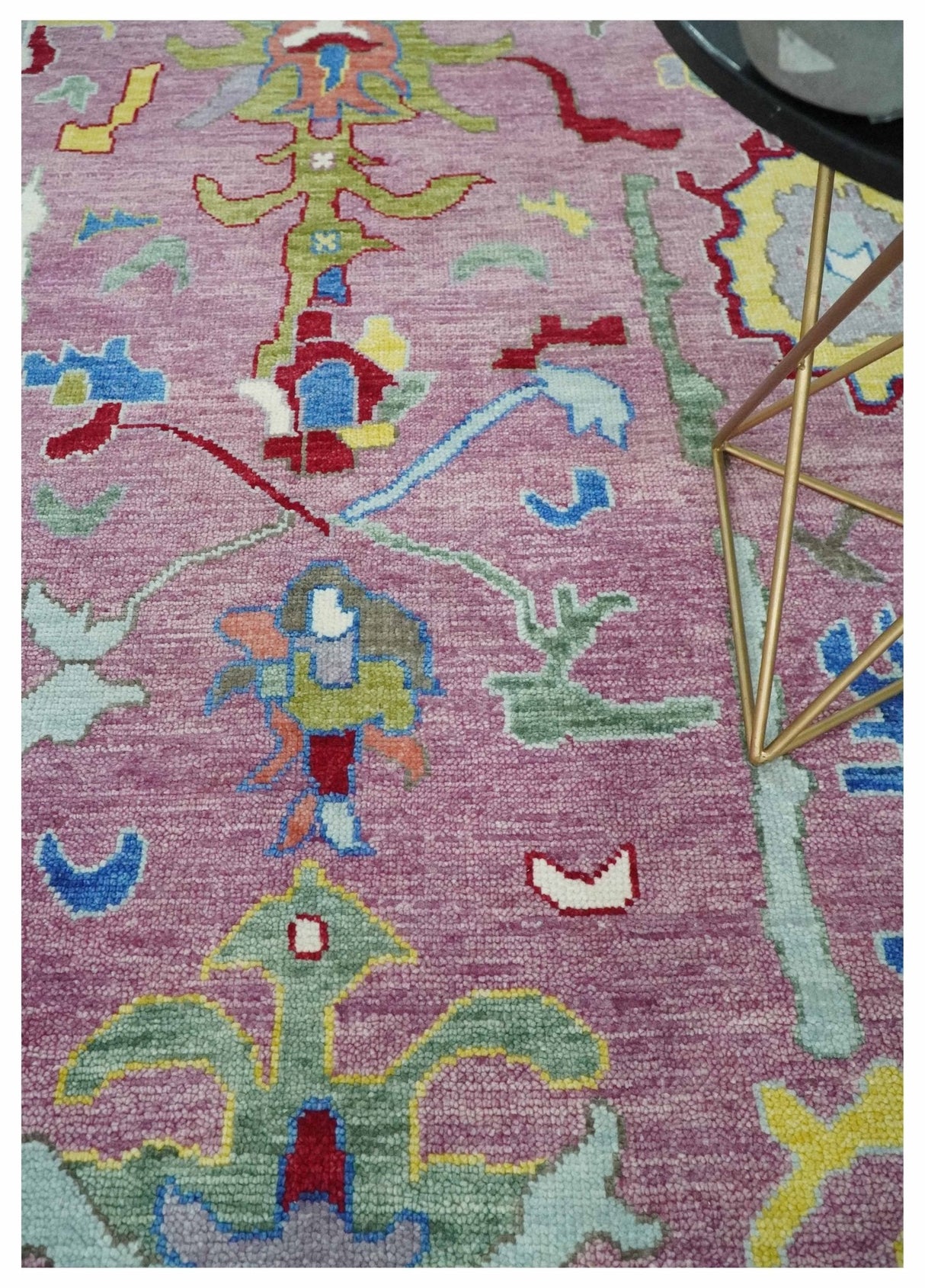 Colorful Hand knotted Traditional Oushak Pink And Ivory Custom Made wool Area Rug
