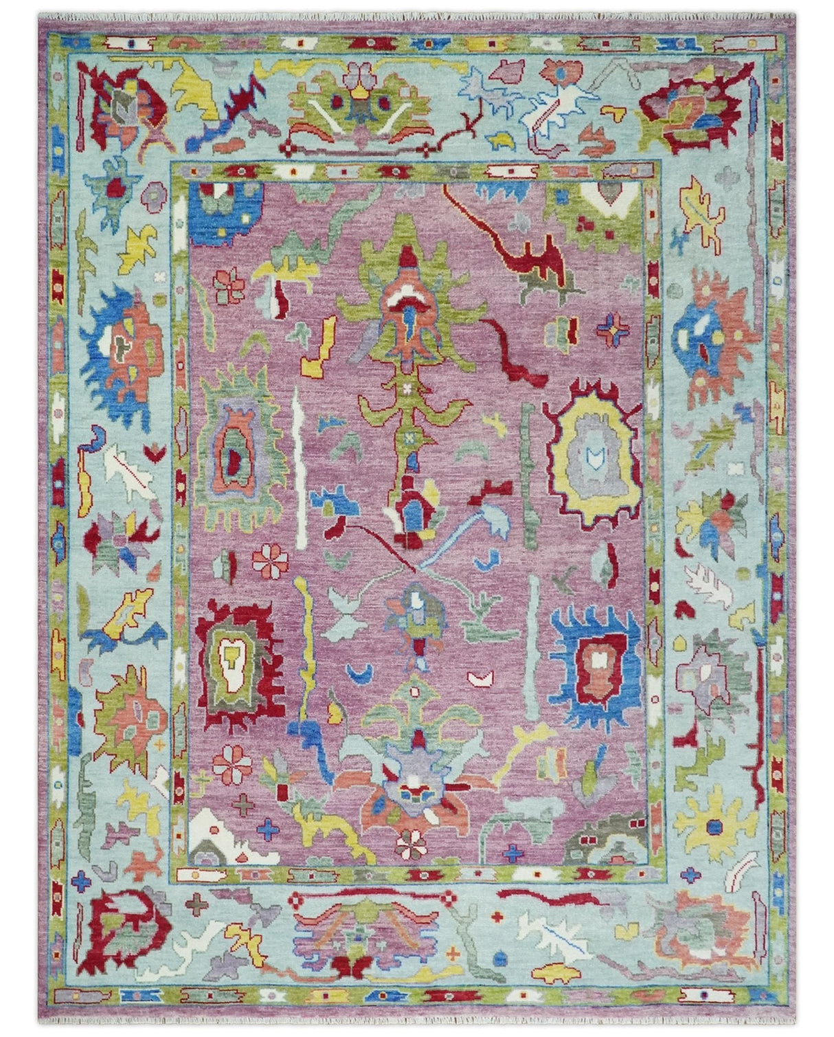 Colorful Hand knotted Traditional Oushak Pink And Ivory Custom Made wool Area Rug