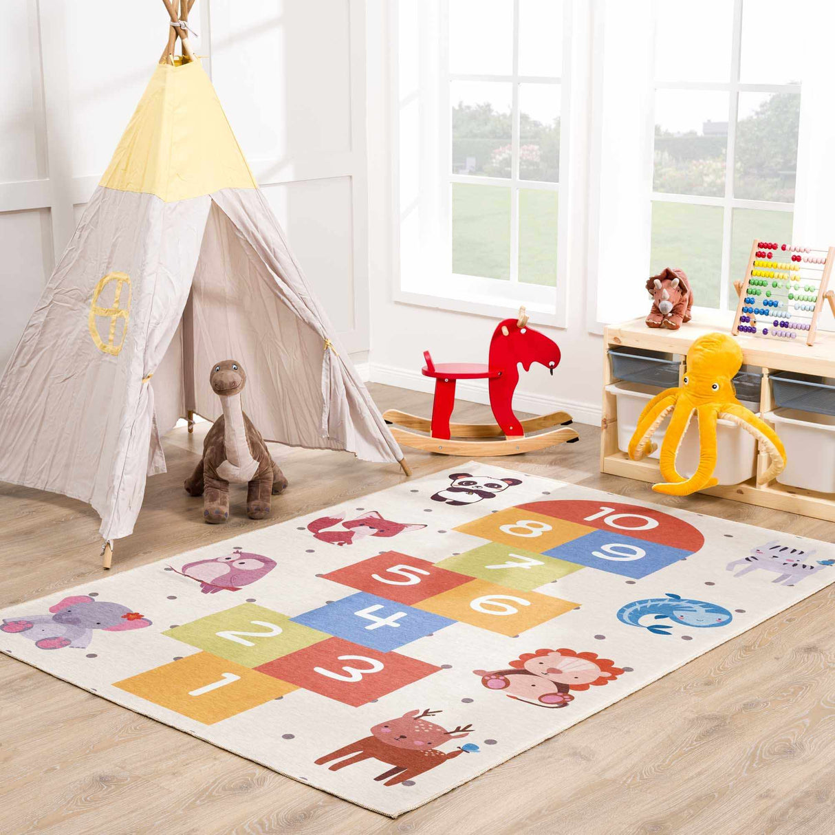 Colorful Hopscotch Washable Kids Rug-Rugs-Parc Decor