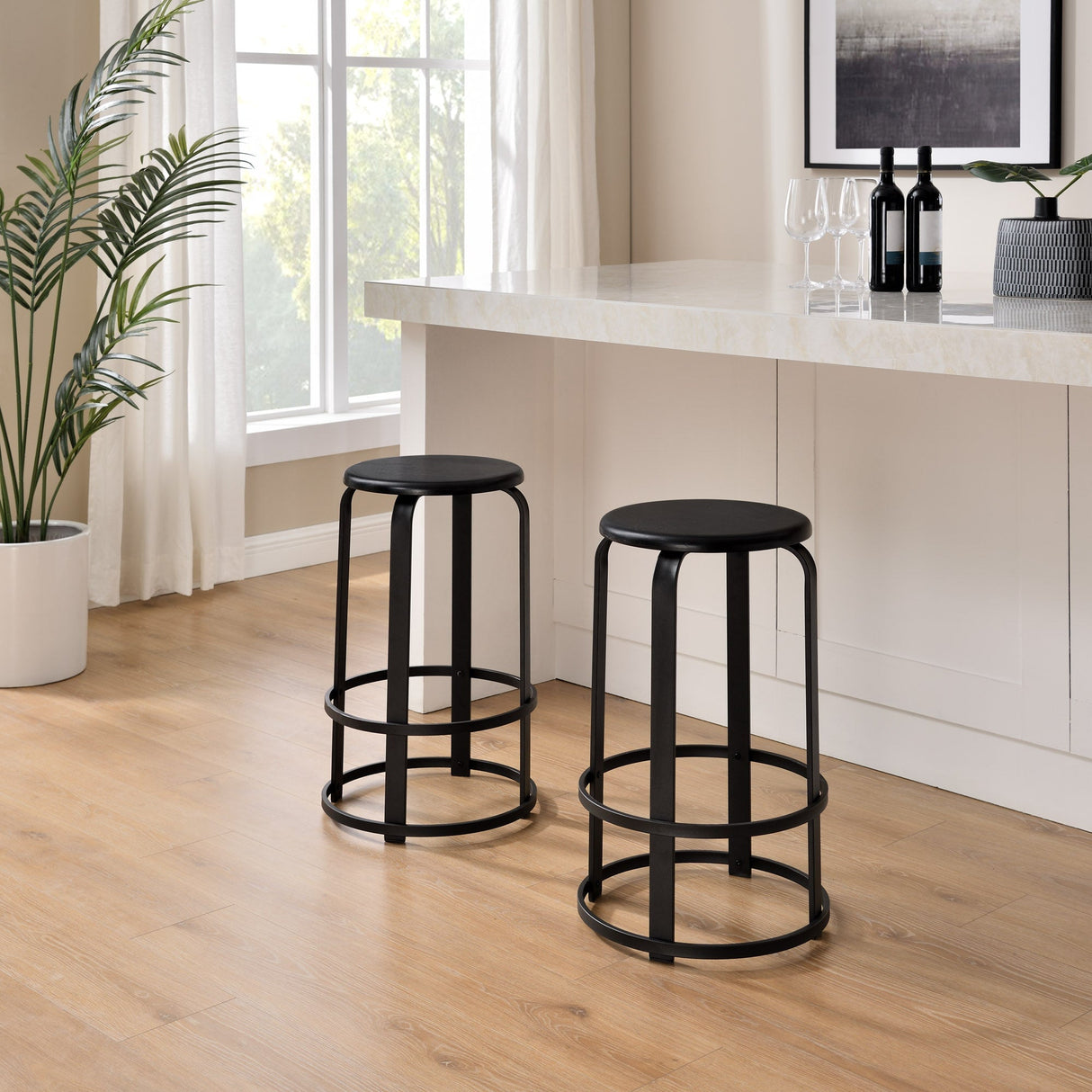 Colton 26" 2-Piece Metal and Wood Round Kitchen Bar Stool-Dining / Kitchen-Parc Decor