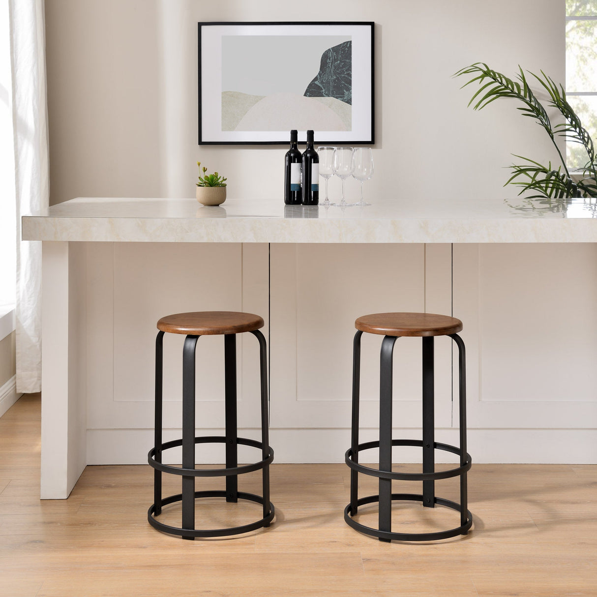 Colton 26" 2-Piece Metal and Wood Round Kitchen Bar Stool-Dining / Kitchen-Parc Decor