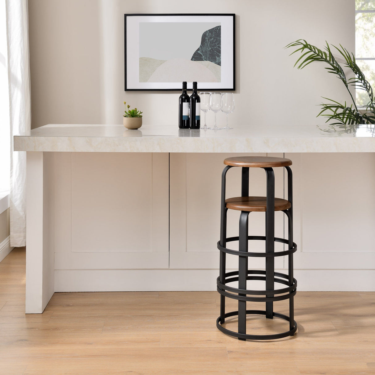 Colton 26" 2-Piece Metal and Wood Round Kitchen Bar Stool-Dining / Kitchen-Parc Decor