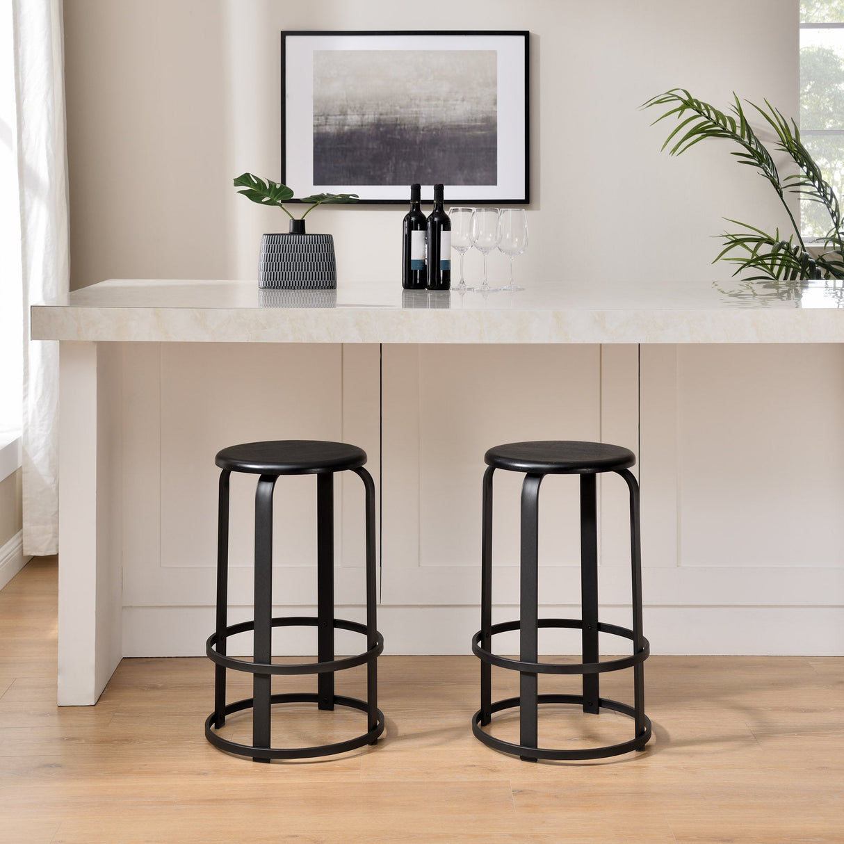 Colton 26" 2-Piece Metal and Wood Round Kitchen Bar Stool-Dining / Kitchen-Parc Decor