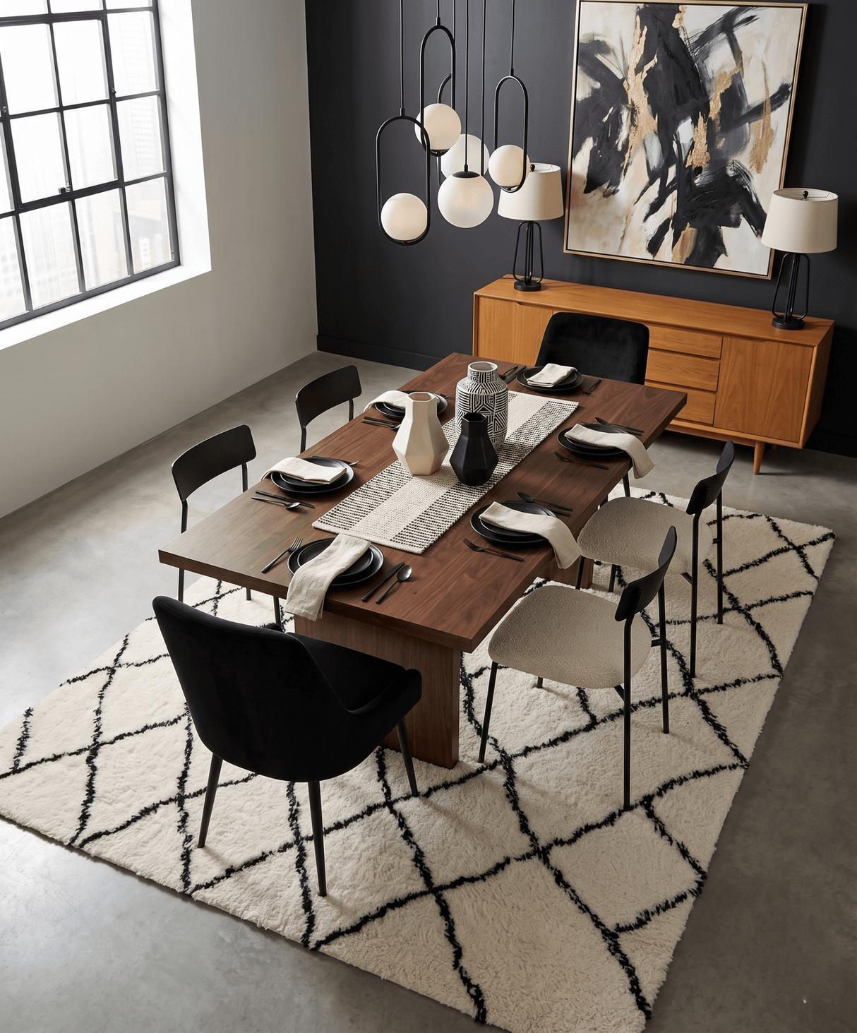Contemporary Black And White Hand Woven Wool Area Rug