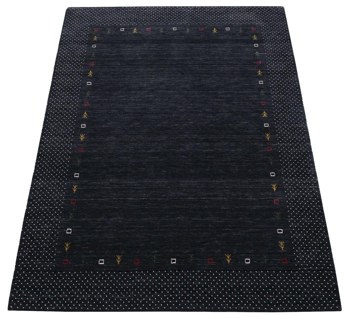 Contemporary Charcoal Gabbeh Border Hand Loomed Wool Area Rug