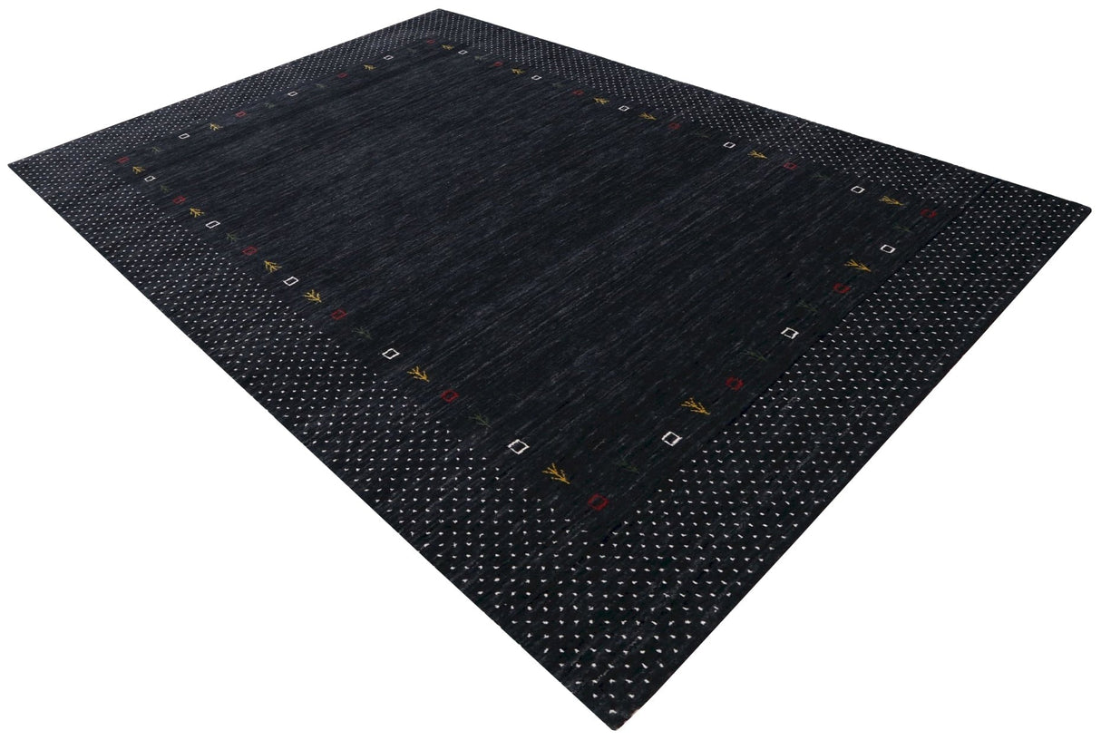 Contemporary Charcoal Gabbeh Border Hand Loomed Wool Area Rug