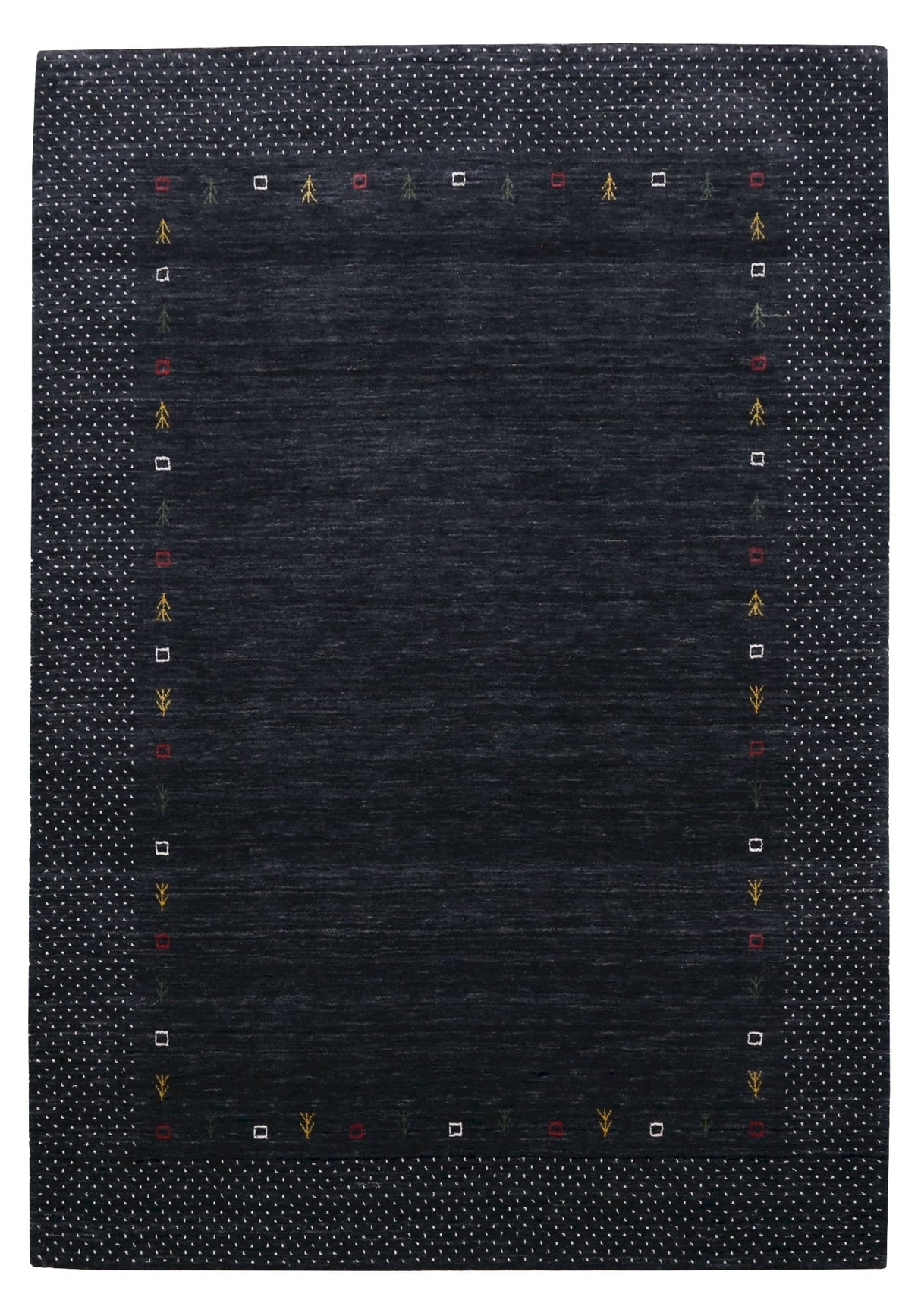 Contemporary Charcoal Gabbeh Border Hand Loomed Wool Area Rug