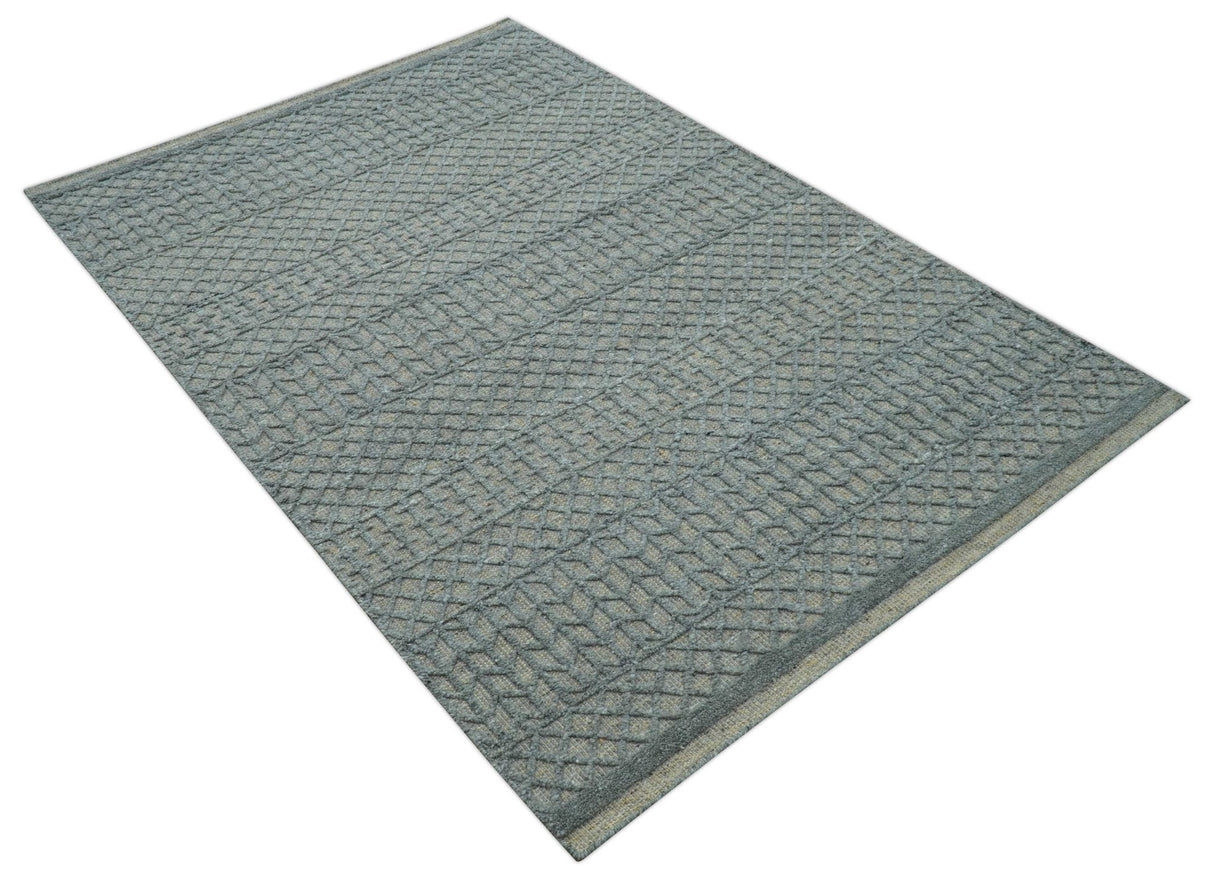 Contemporary Design Gray Hand Knotted Wool Area Rug
