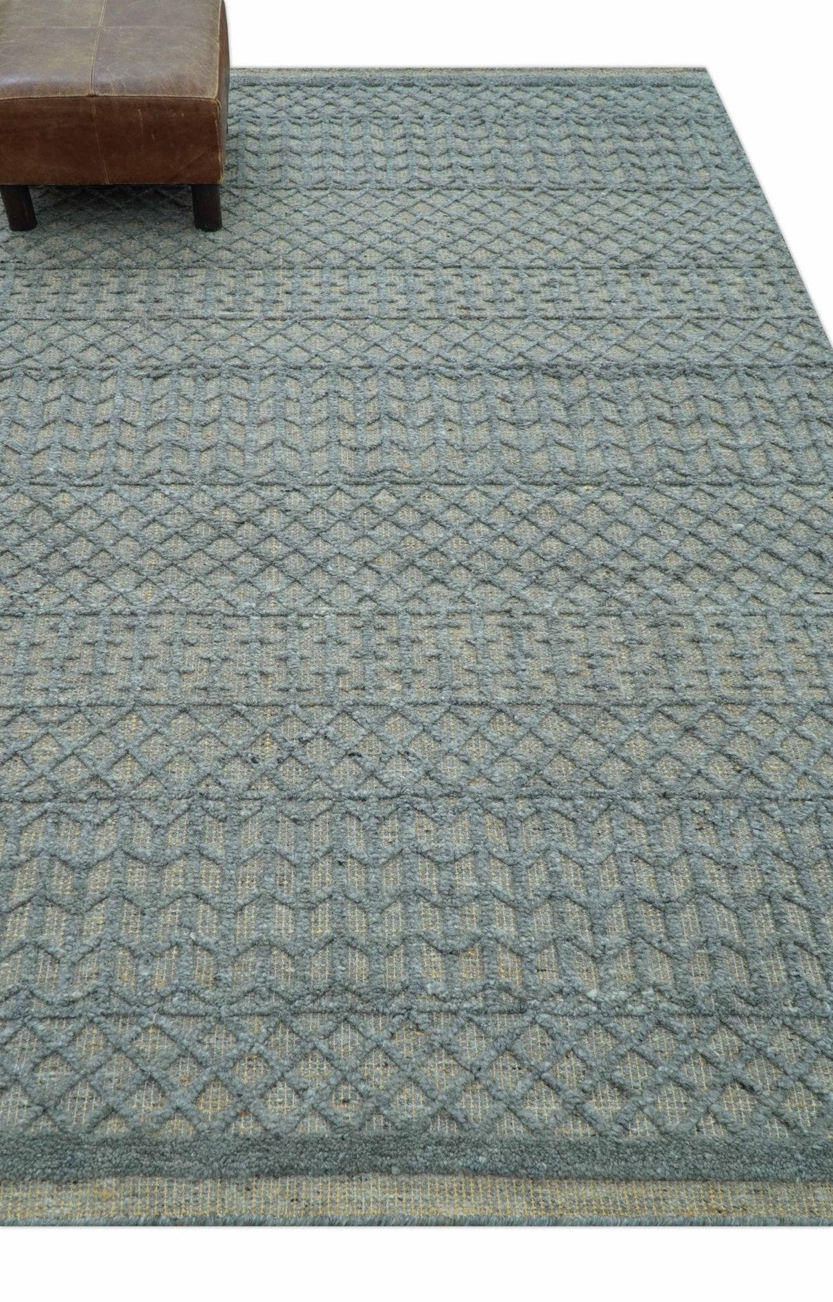 Contemporary Design Gray Hand Knotted Wool Area Rug